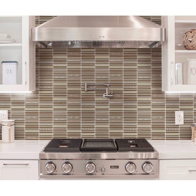 11.8" Beige and Clear Glass Mosaic Tile for Kitchen and Bathroom