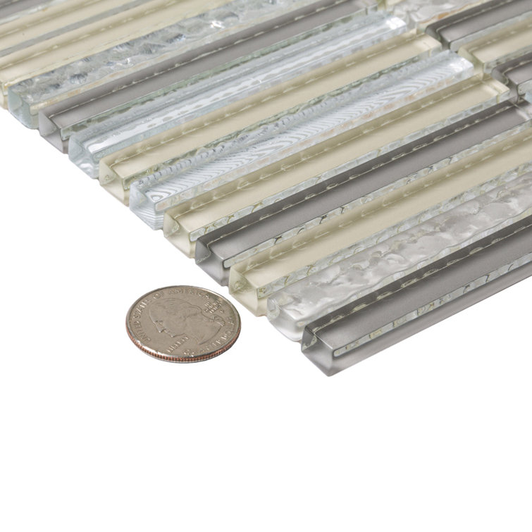 11.8" Beige and Clear Glass Mosaic Tile for Kitchen and Bathroom