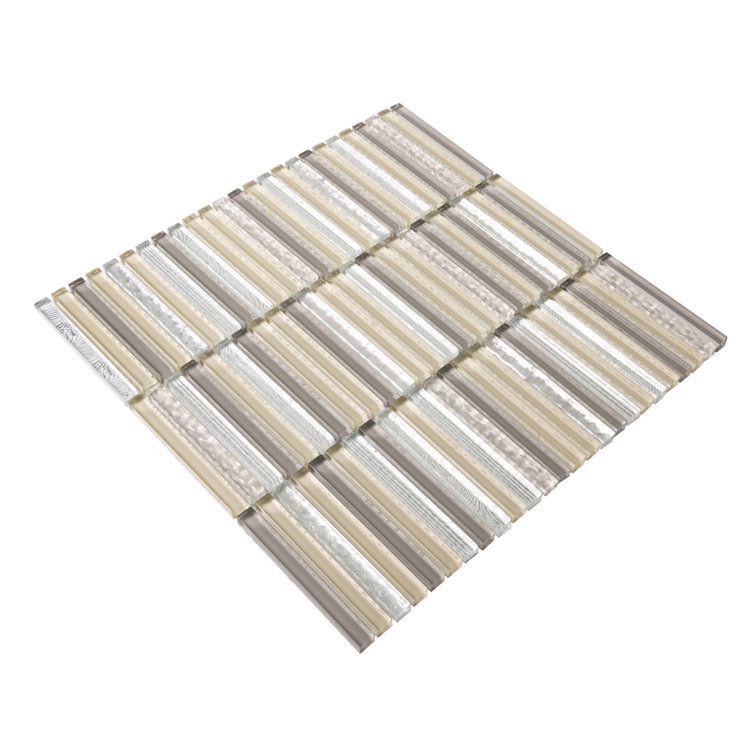 11.8" Beige and Clear Glass Mosaic Tile for Kitchen and Bathroom