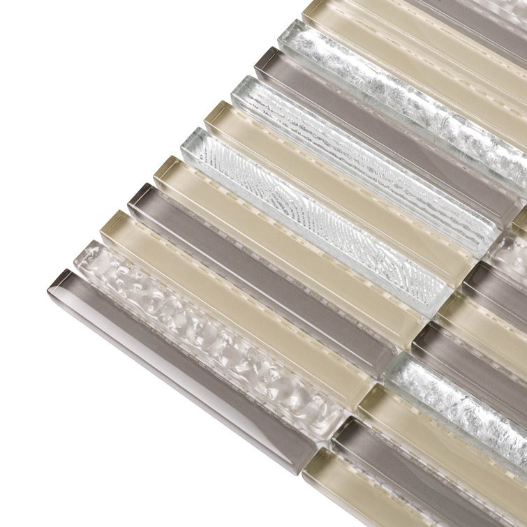 11.8" Beige and Clear Glass Mosaic Tile for Kitchen and Bathroom
