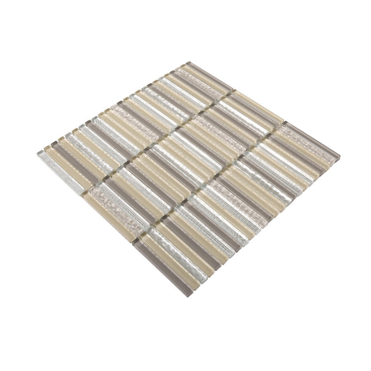 11.8" Beige and Clear Glass Mosaic Tile for Kitchen and Bathroom