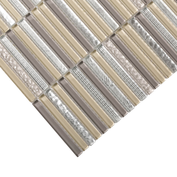 11.8" Beige and Clear Glass Mosaic Tile for Kitchen and Bathroom