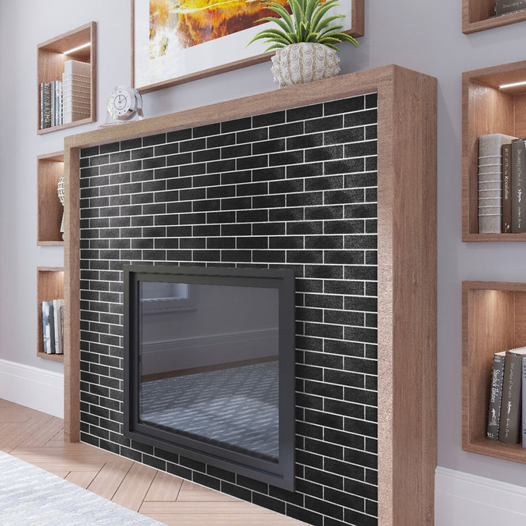 2" x 8" Black Metallic Glass Subway Wall & Floor Tile