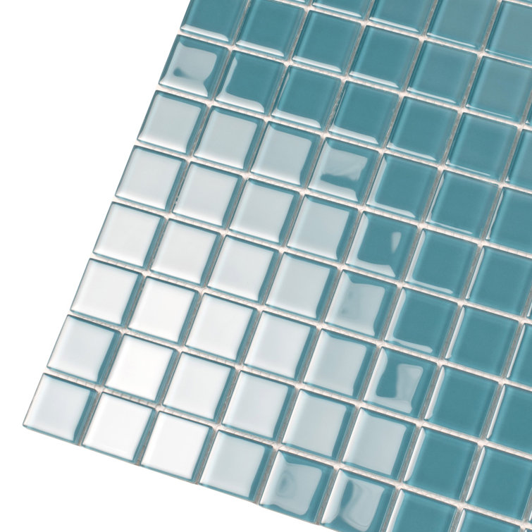 Sea Blue 1x1 Polished Glass Mosaic Tile Sheet
