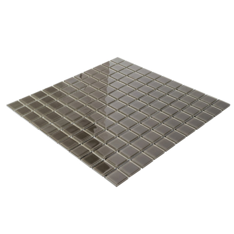 Ash Gray 11.8" x 11.8" Polished Glass Mosaic Tile