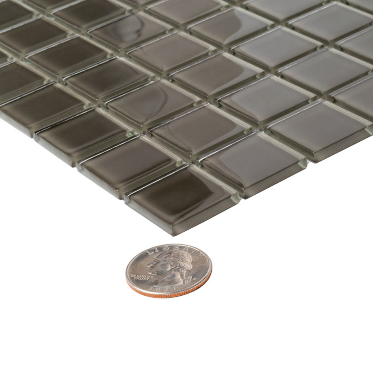 Ash Gray 11.8" x 11.8" Polished Glass Mosaic Tile