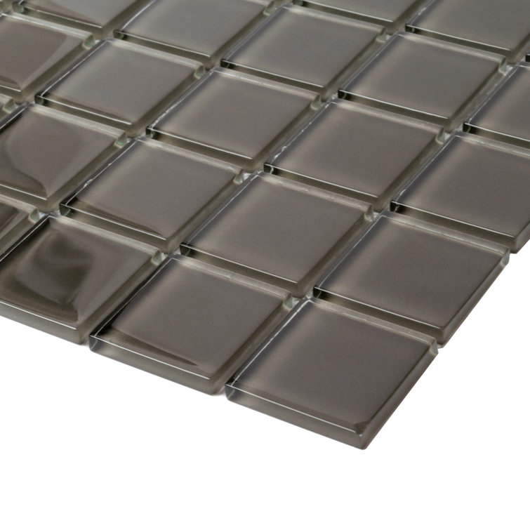 Ash Gray 11.8" x 11.8" Polished Glass Mosaic Tile