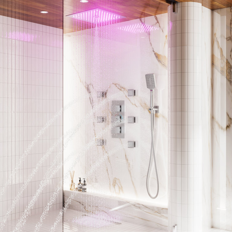 12" Brushed Nickel LED Ceiling Mounted Rainfall Shower System