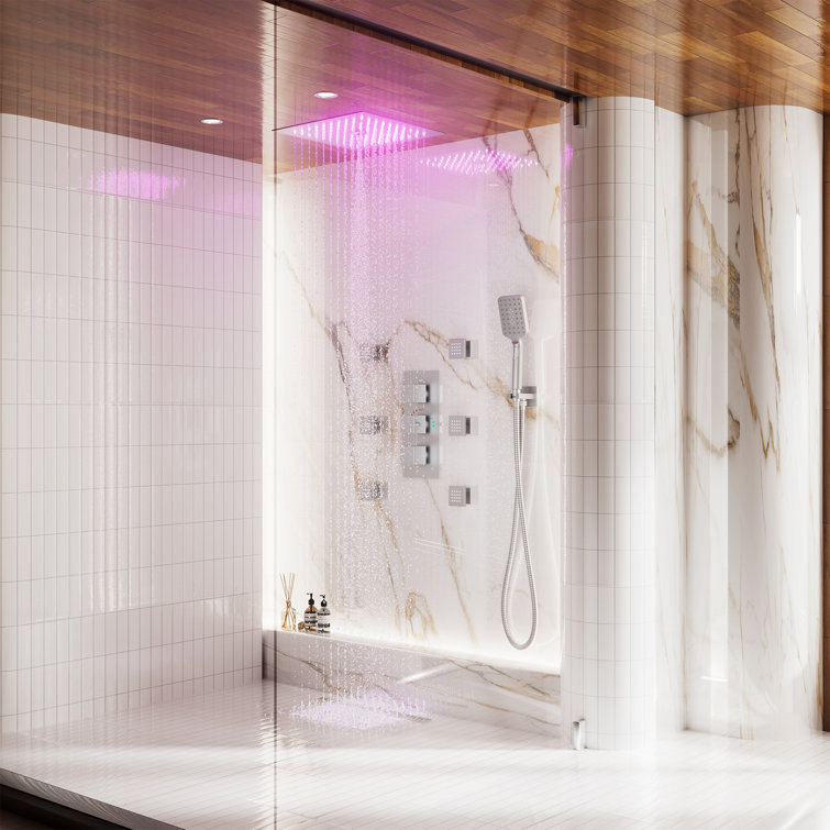 12" Brushed Nickel LED Ceiling Mounted Rainfall Shower System