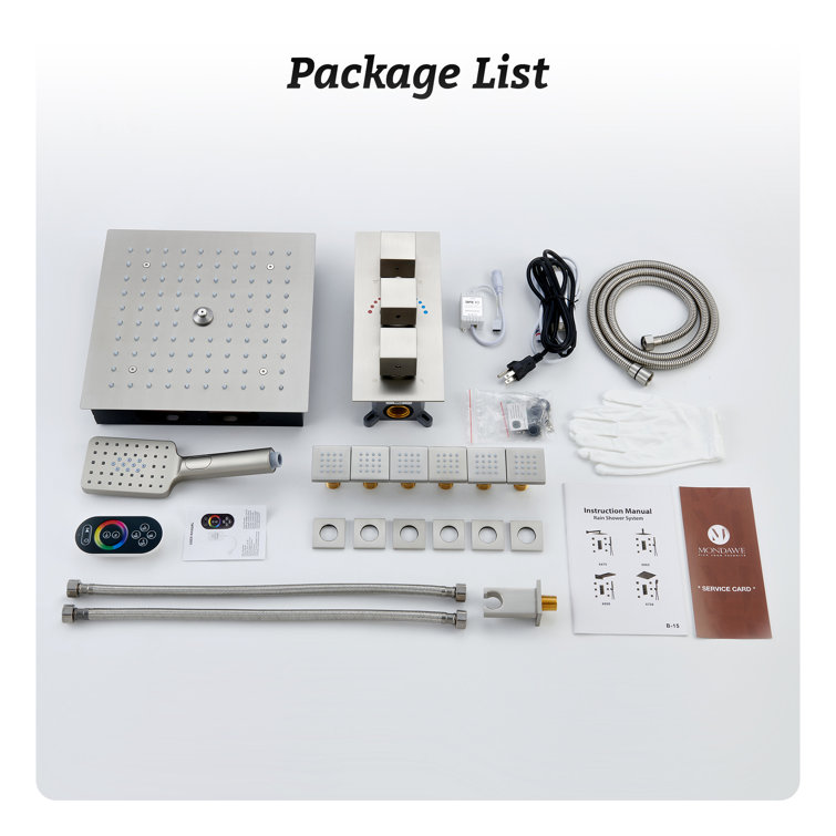 12" Brushed Nickel LED Ceiling Mounted Rainfall Shower System