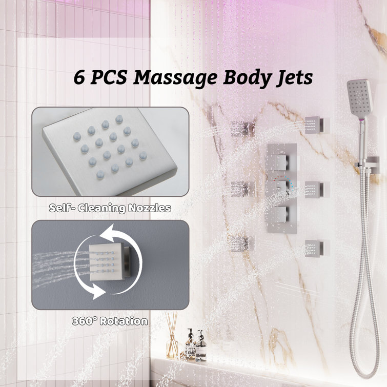 12" Brushed Nickel LED Ceiling Mounted Rainfall Shower System
