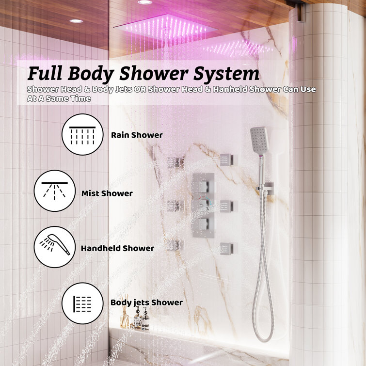 12" Brushed Nickel LED Ceiling Mounted Rainfall Shower System