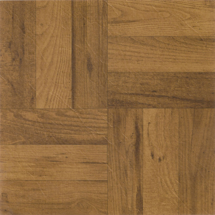 Medium Oak Parquet Self-Adhesive Vinyl Floor Tiles, 12" x 12"