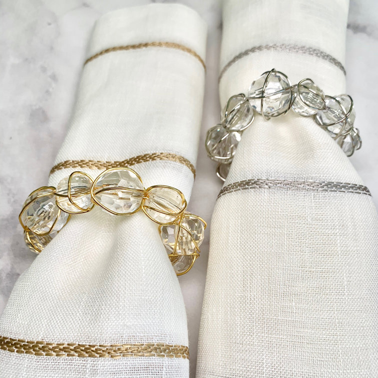Elegant Gold and Crystal Bauble Napkin Rings Set