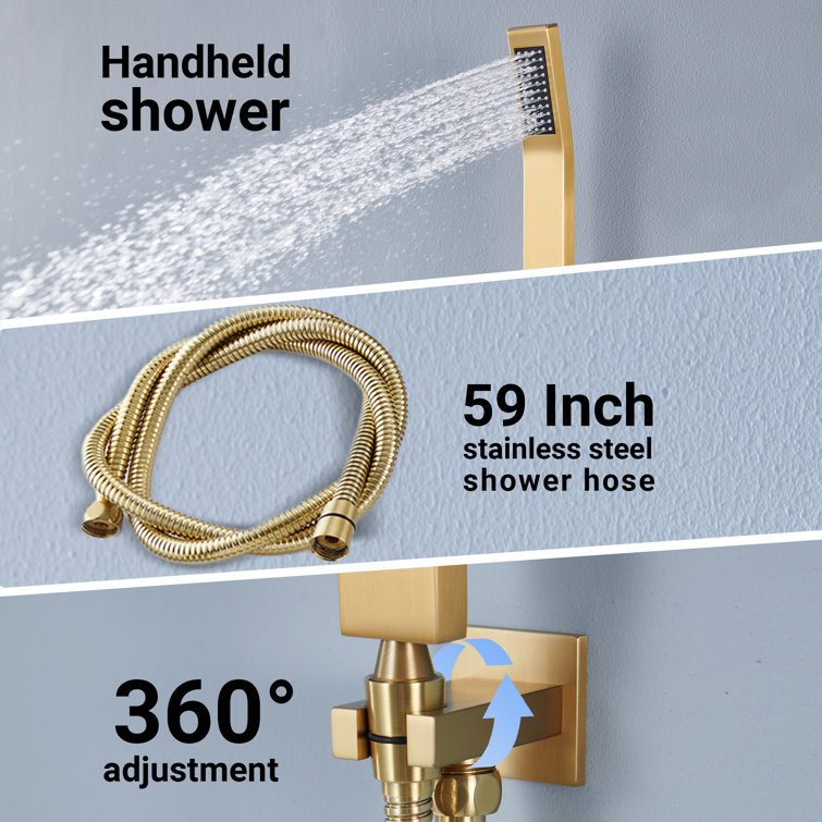 Large Brushed Gold Dual Ceiling Mounted Shower System with Body Jets
