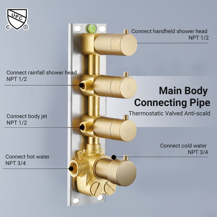 Large Brushed Gold Dual Ceiling Mounted Shower System with Body Jets