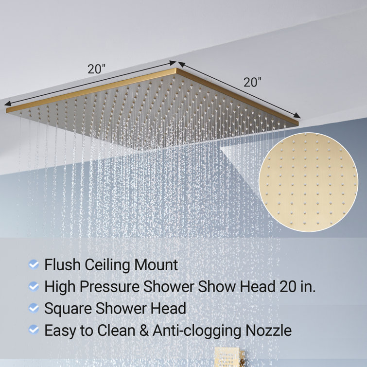 Large Brushed Gold Dual Ceiling Mounted Shower System with Body Jets