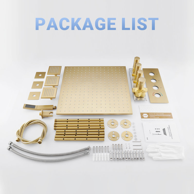 Large Brushed Gold Dual Ceiling Mounted Shower System with Body Jets