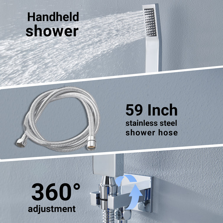 Large Chrome Dual Square Ceiling Mounted Shower System with Body Jets