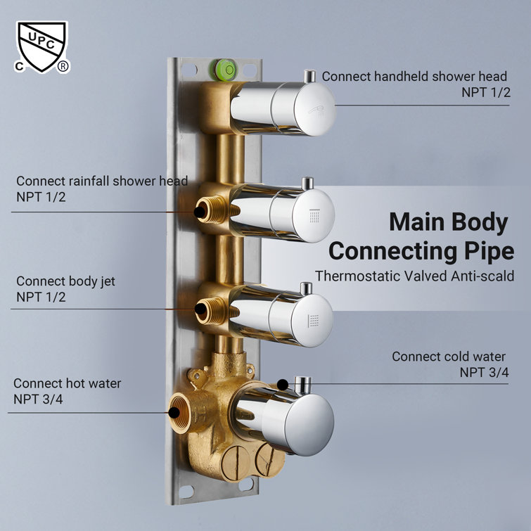 Large Chrome Dual Square Ceiling Mounted Shower System with Body Jets