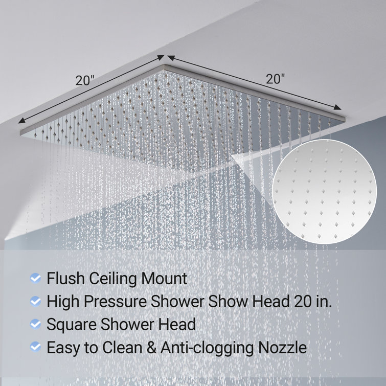 Large Chrome Dual Square Ceiling Mounted Shower System with Body Jets