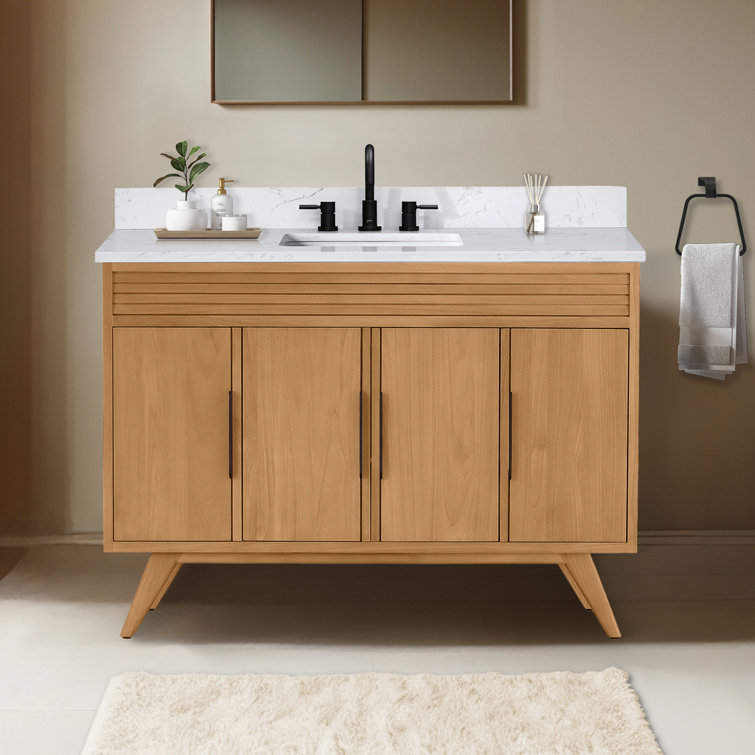 Taylor 49" Natural Teak Single Sink Vanity with White Stone Top