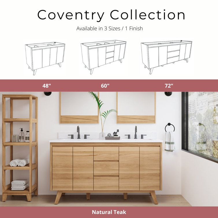 Coventry 61" Natural Teak Double Sink Vanity with Cala White Top