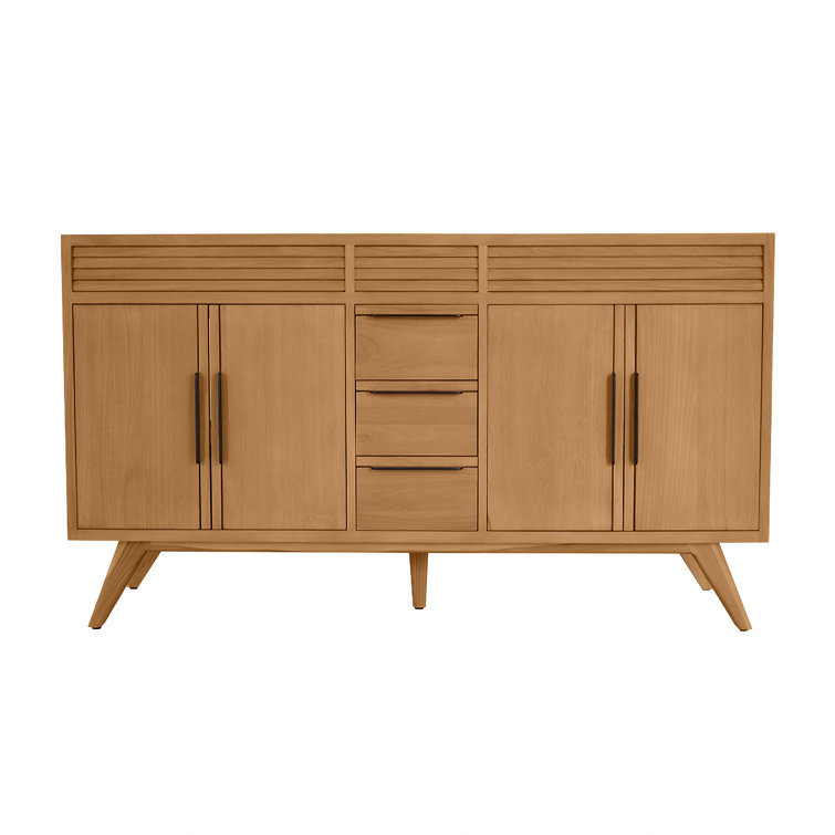 Taylor 61" Natural Teak Double Sink Vanity with White Stone Top