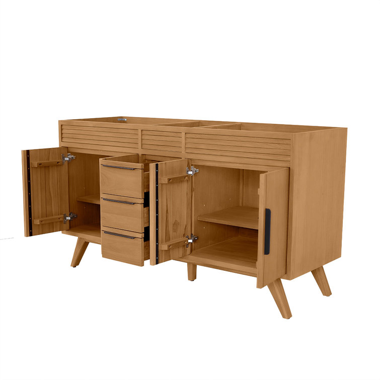 Taylor 61" Natural Teak Double Sink Vanity with White Stone Top
