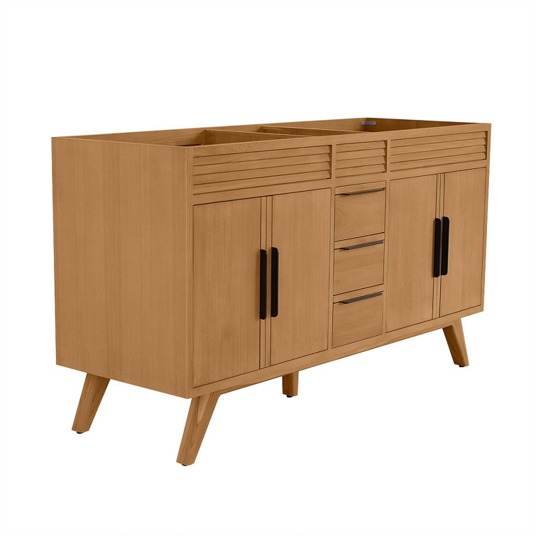 Taylor 61" Natural Teak Double Sink Vanity with White Stone Top