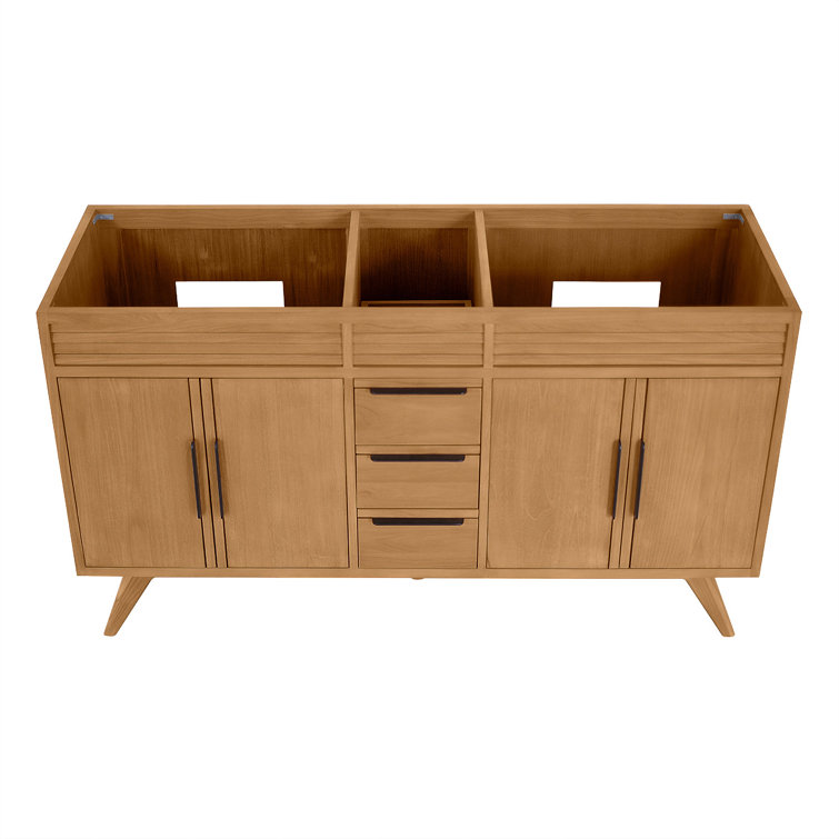 Taylor 61" Natural Teak Double Sink Vanity with White Stone Top