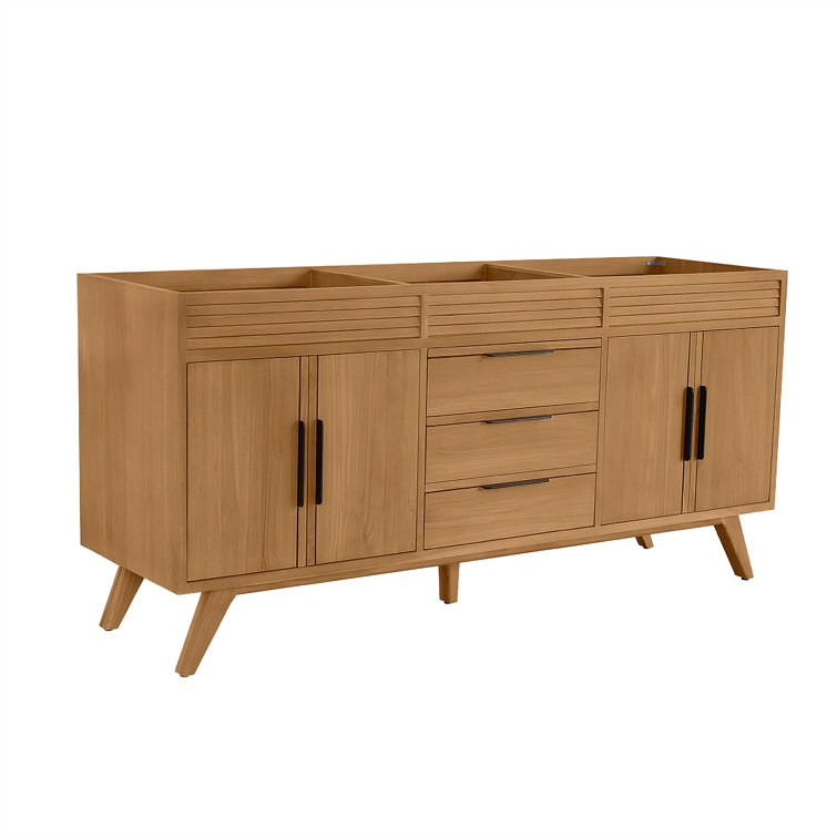 Taylor 73" Natural Teak Double Sink Vanity with White Quartz Top