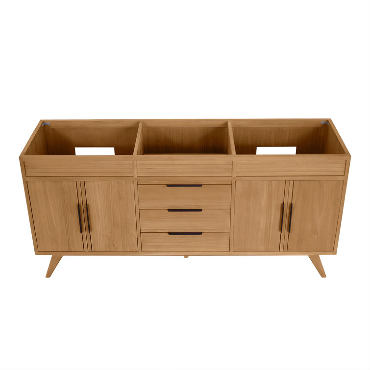 Taylor 73" Natural Teak Double Sink Vanity with White Quartz Top