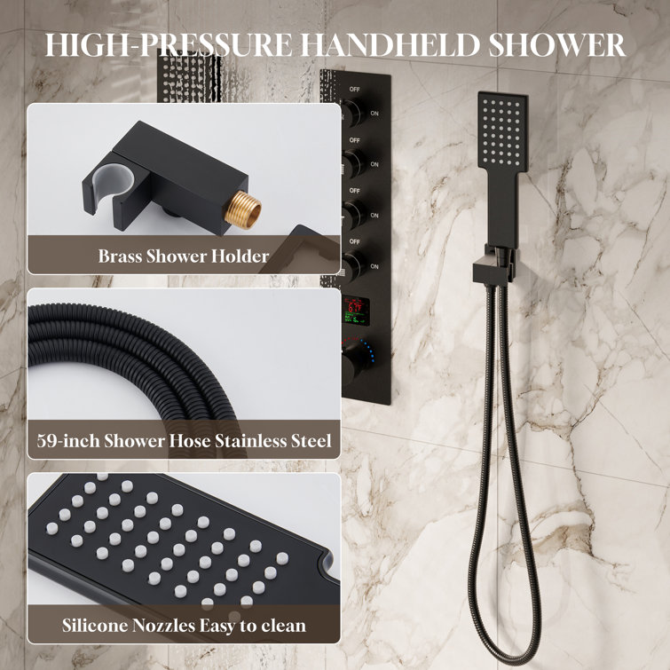 Matte Black 22" Dual Shower System with 3 Body Jets