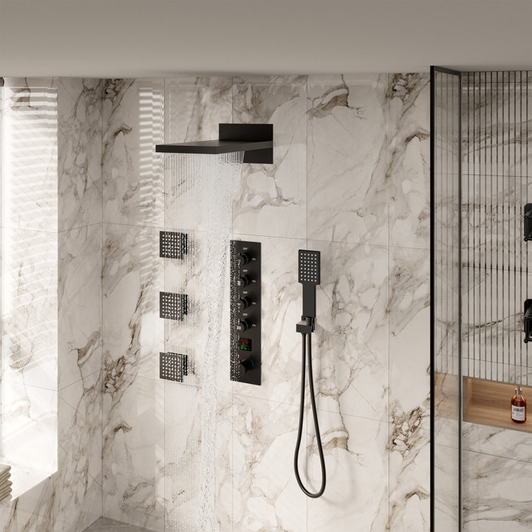Matte Black 22" Dual Shower System with 3 Body Jets