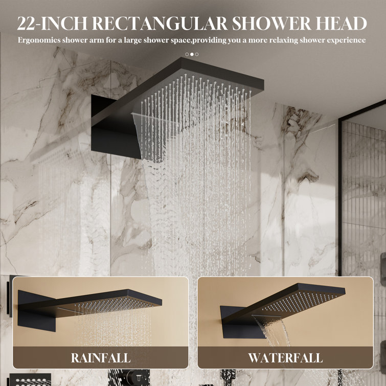 Matte Black 22" Dual Shower System with 3 Body Jets