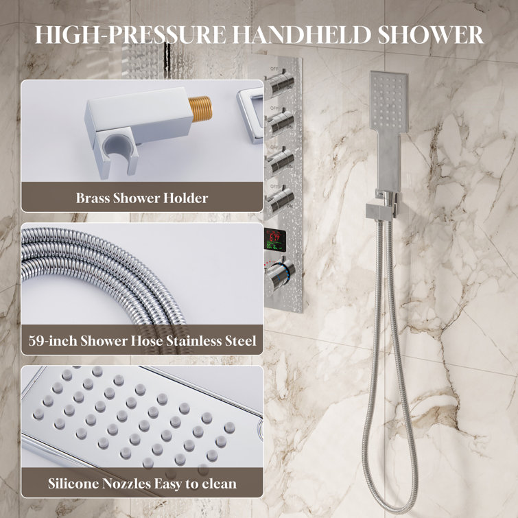 22" Chrome Dual Shower System with Digital Display and Body Jets