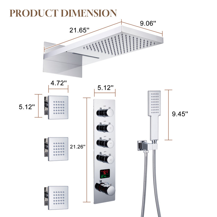 22" Chrome Dual Shower System with Digital Display and Body Jets