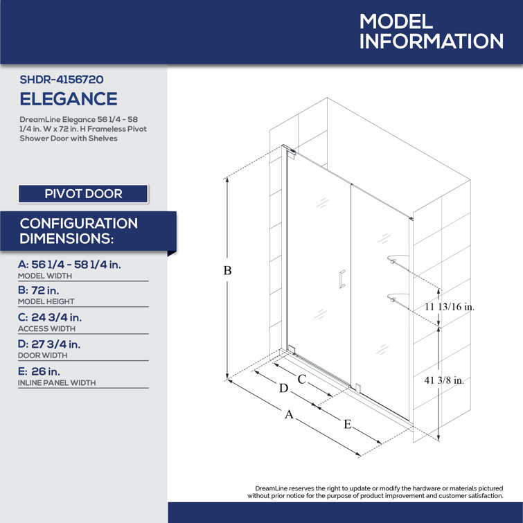 Elegance 53" Distressed Bronze Frameless Pivot Shower Door