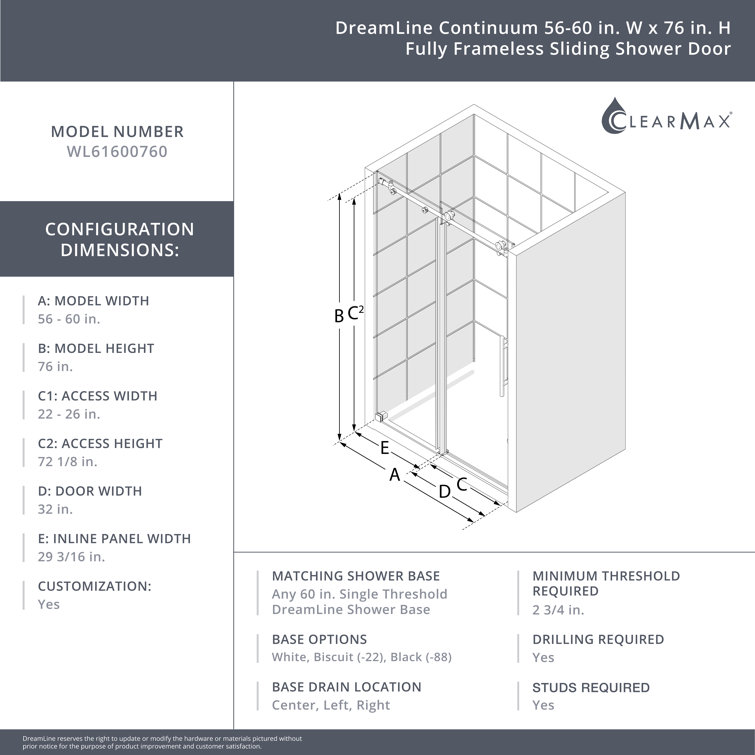 Continuum 56-60 in. Frameless Clear Glass Sliding Shower Door in Oil Rubbed Bronze