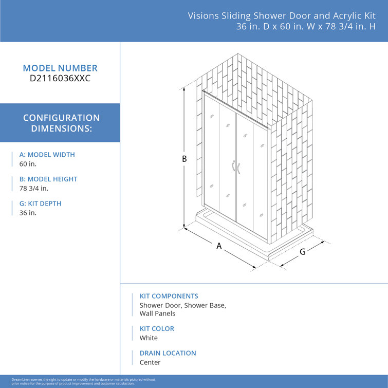 Visions 60" Brushed Nickel Semi Frameless Shower Kit with Acrylic Wall