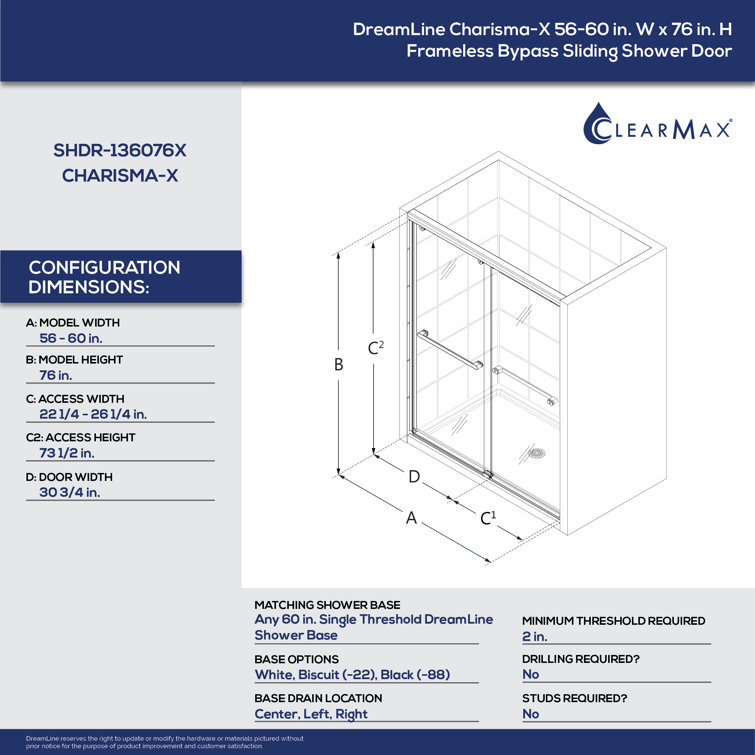 Charisma-X 56-60'' W x 76'' H Frameless Brushed Nickel Sliding Shower Door