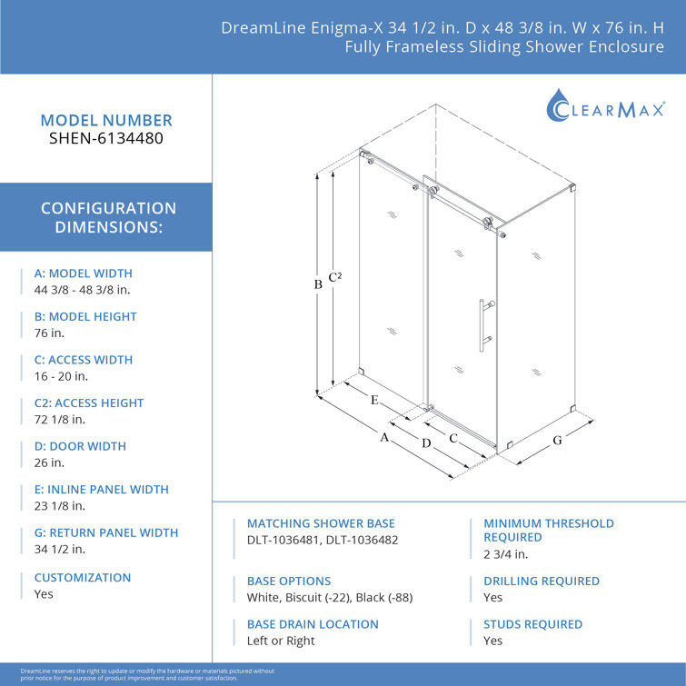 Polished Stainless Steel Frameless Sliding Shower Enclosure