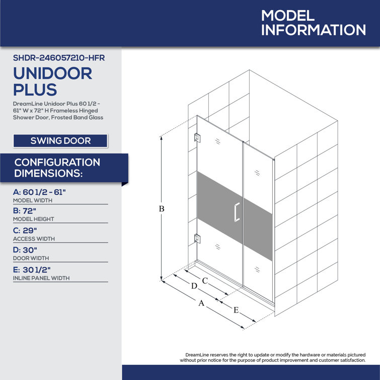 Unidoor Plus 61" Frameless Clear Glass Shower Door with Black Hardware
