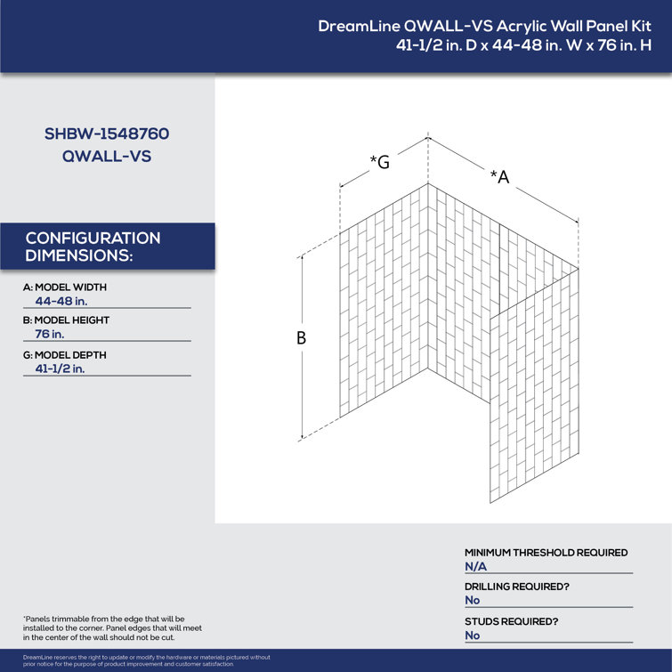 DreamLine QWALL-VS 48" White Acrylic Shower Backwall Kit