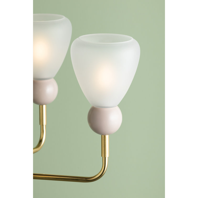 Aged Brass and Soft Peignoir 5-Light Chandelier with Etched Matte Glass