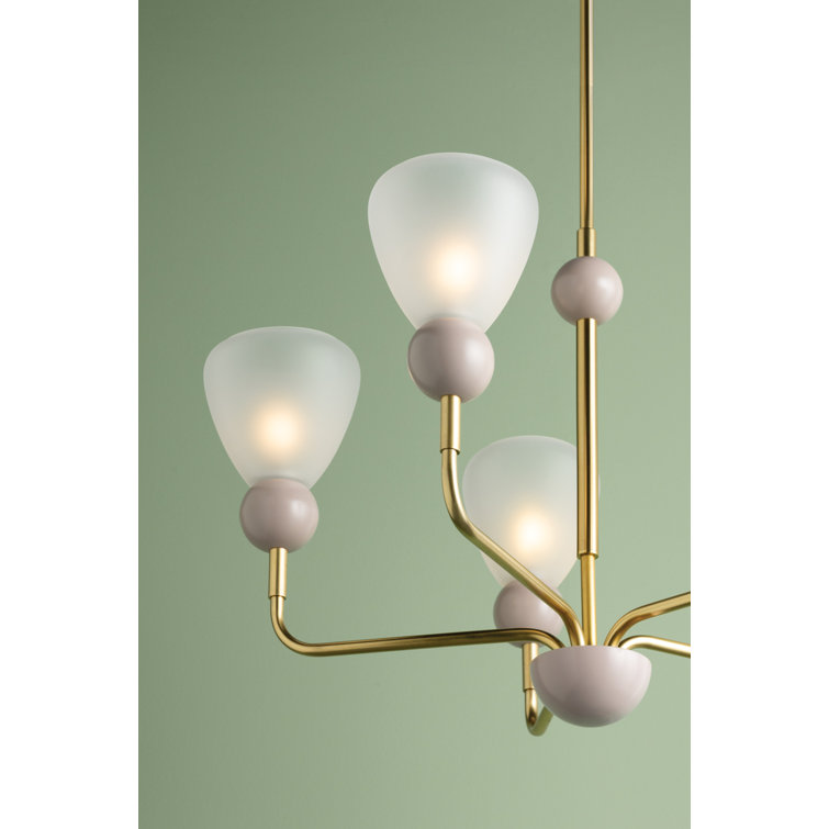 Aged Brass and Soft Peignoir 5-Light Chandelier with Etched Matte Glass