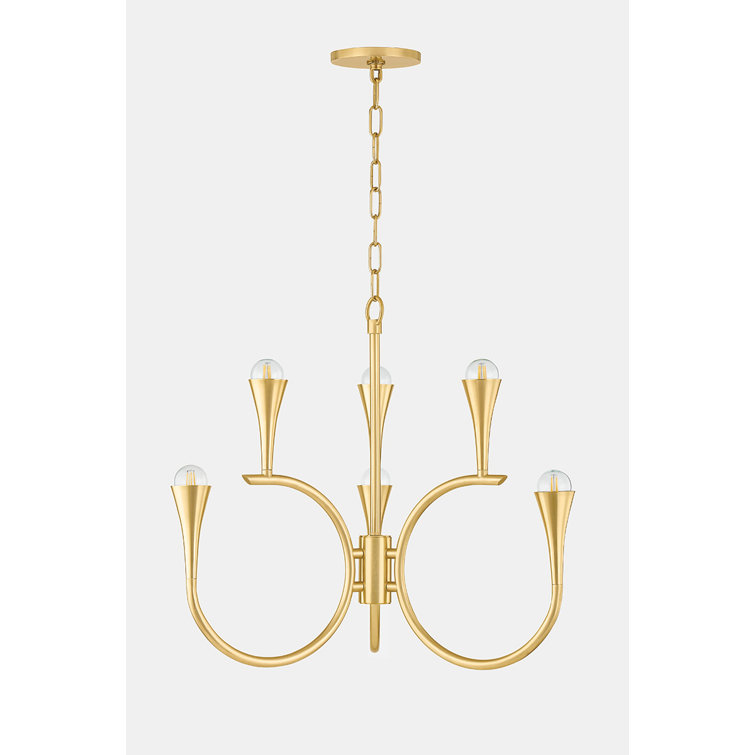 Aviana Aged Brass 6-Light Chandelier with Steel Shades