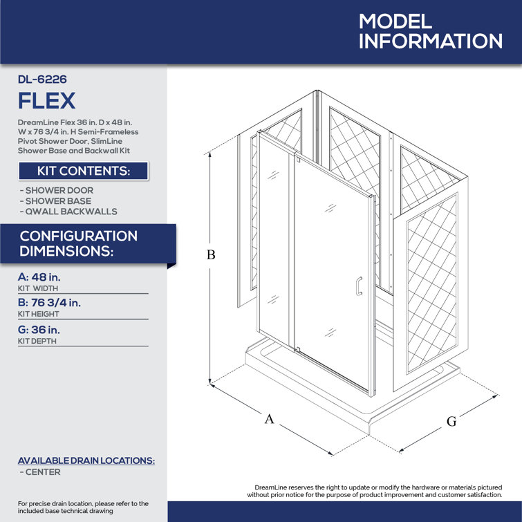 Flex 48" Chrome Semi-Frameless Pivot Shower Kit with Clear Glass