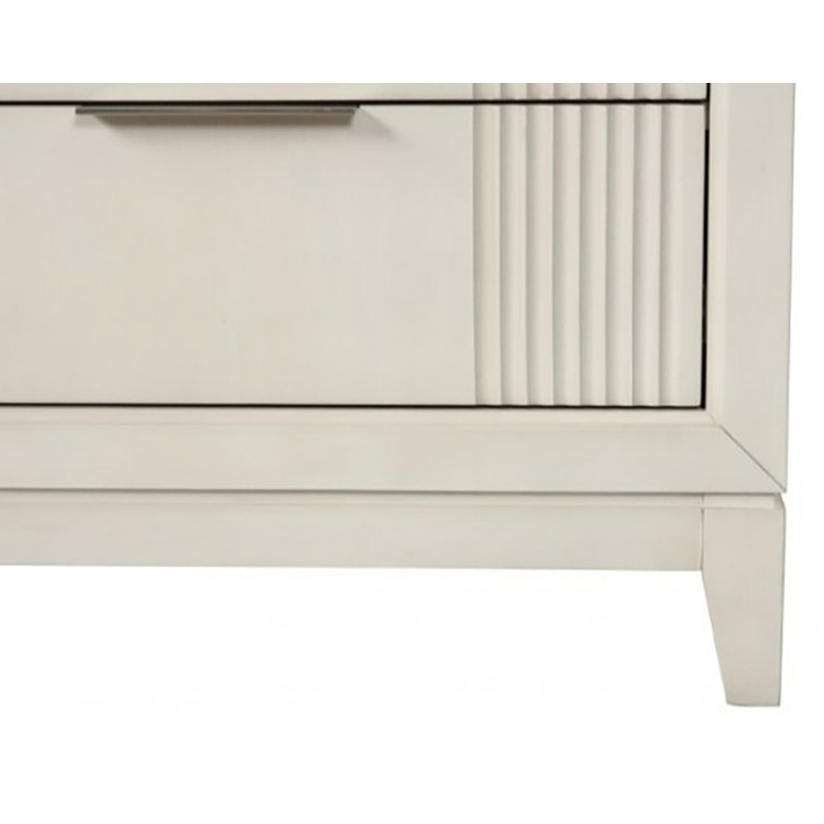 Antique White Wood 6-Drawer Dresser with Mirror